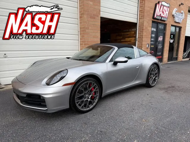 Silver Porsche 911 Targa outside the Nash shop in Ronkonkoma