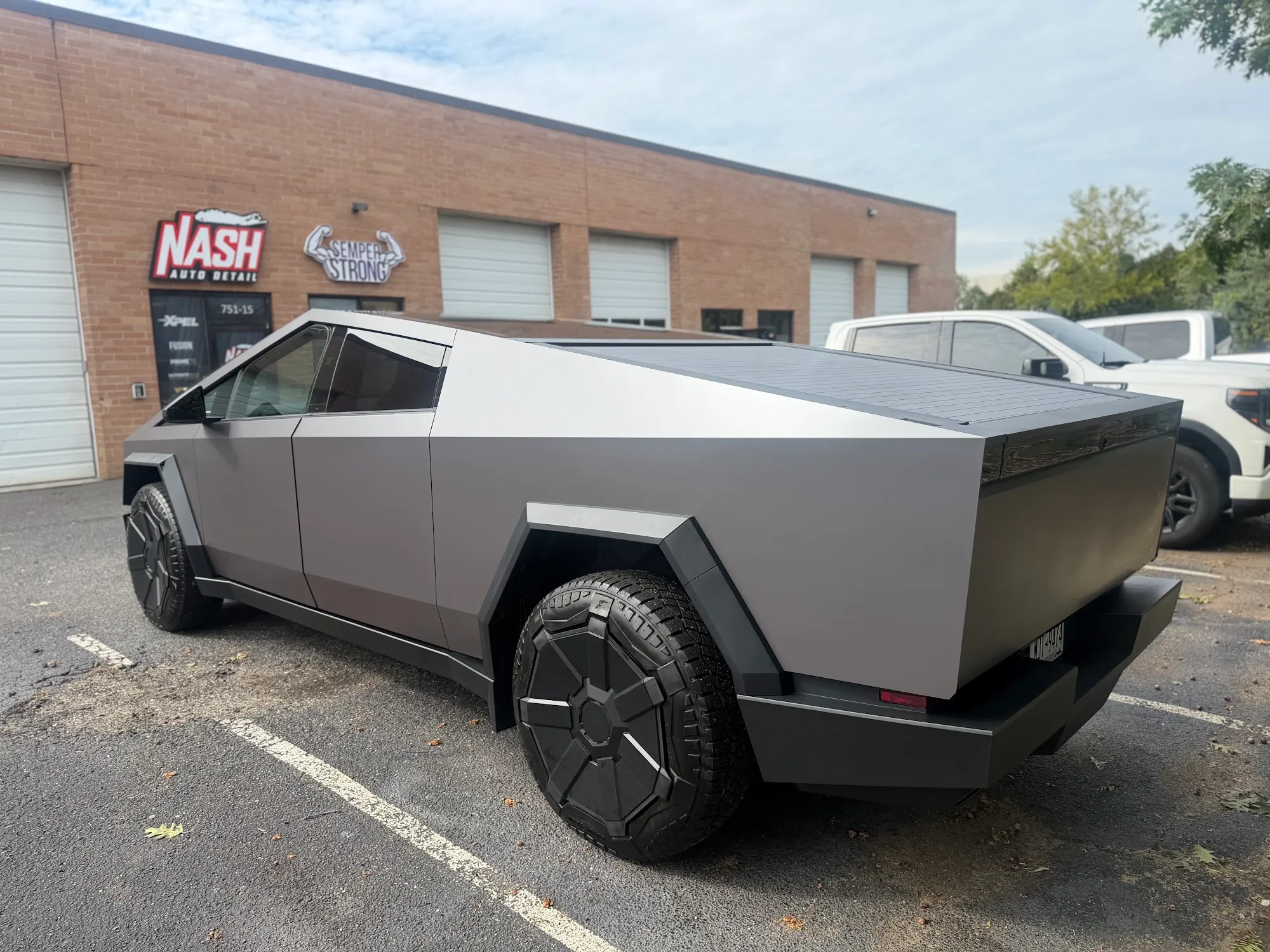 Tesla Cybertruck outside the Nash Film Solutions shop